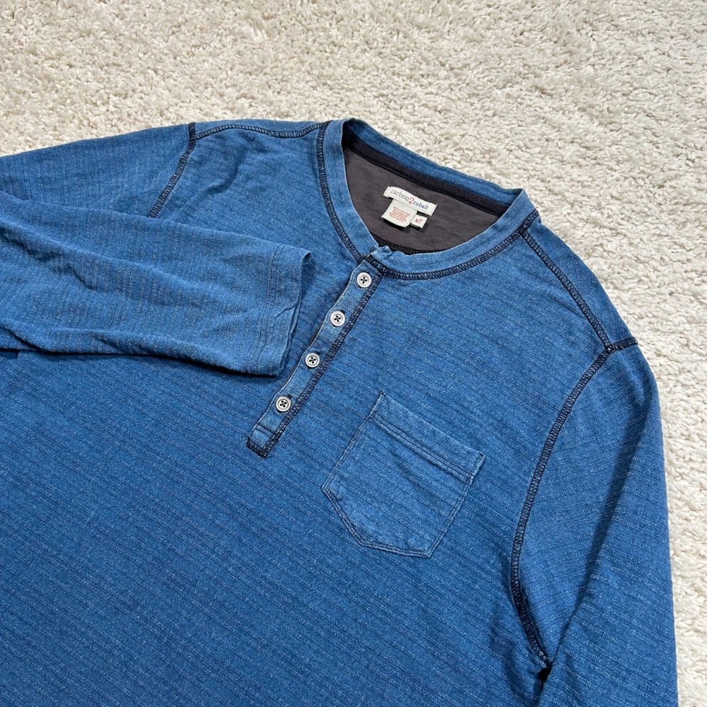 Carbon 2 Cobalt Henley Shirt MT Medium Tall Blue Long Sleeve Slub Cotton 144251T